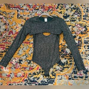 Glittery Black Long Sleeve Bodysuit